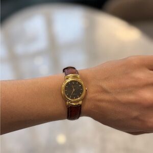 18k GOLD ROLEX Cellini 6621 Wristwatch with Brown Ostrich Leather Band